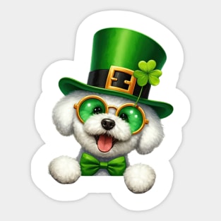 St Patricks Day Peeking Bichon Frise Dog Sticker